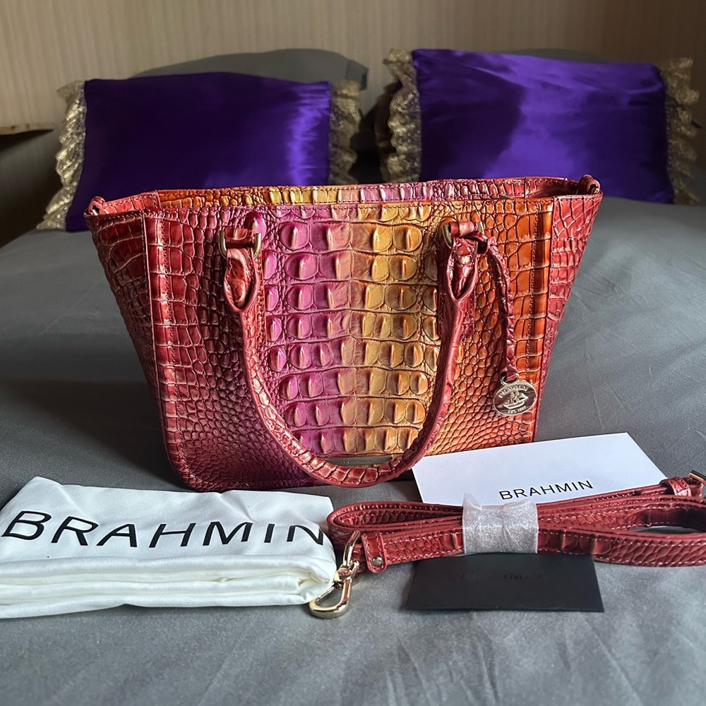 Brahmin Small Ashlee Glam Ombré (orange/pink) Leather